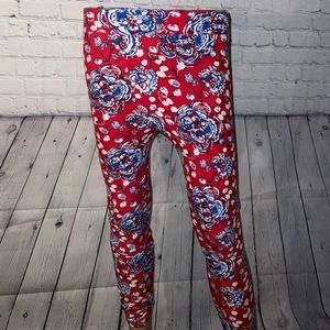 lularoe red & blue floral leggings size one size fits all (OS)